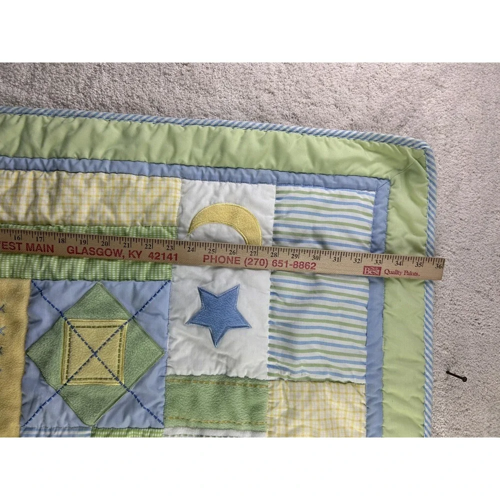 Baby‎ Crib Quilt Blanket Patchwork Stars Moon Applique Reversible Pastel Nursery